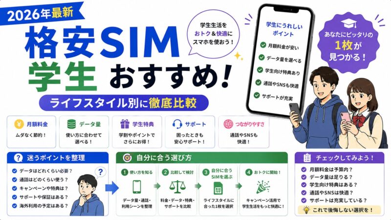 格安SIM 学生おすすめ6選【2026年最新】ライフスタイル別に徹底比較