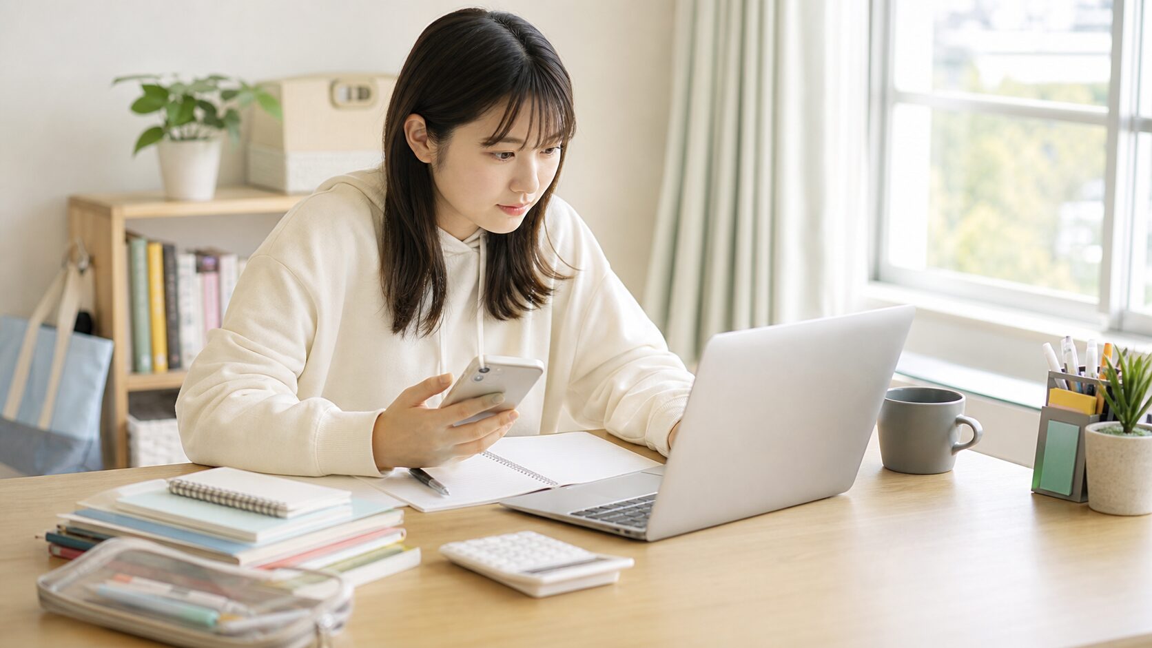 学生がスマホ料金プランを比較しているイメージ