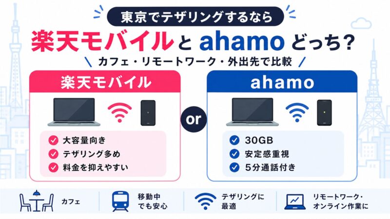 東京でテザリングするなら楽天モバイルとahamoどっち？カフェ作業・外出向けに比較 