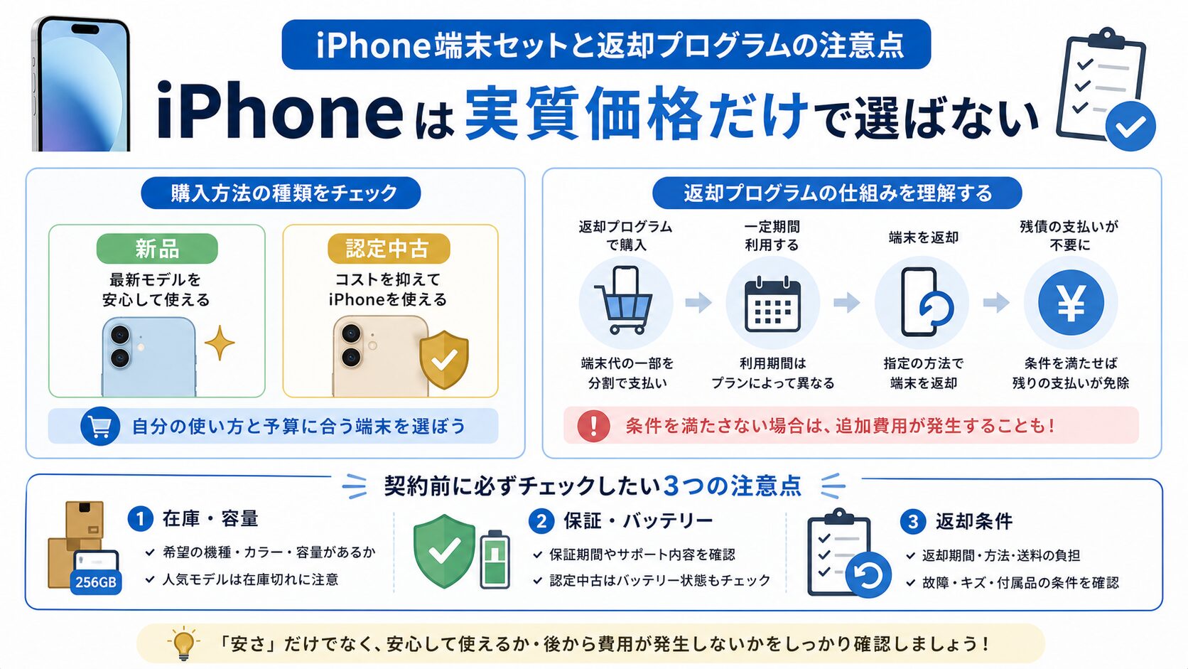 iPhone端末セットと返却プログラムの注意点図解