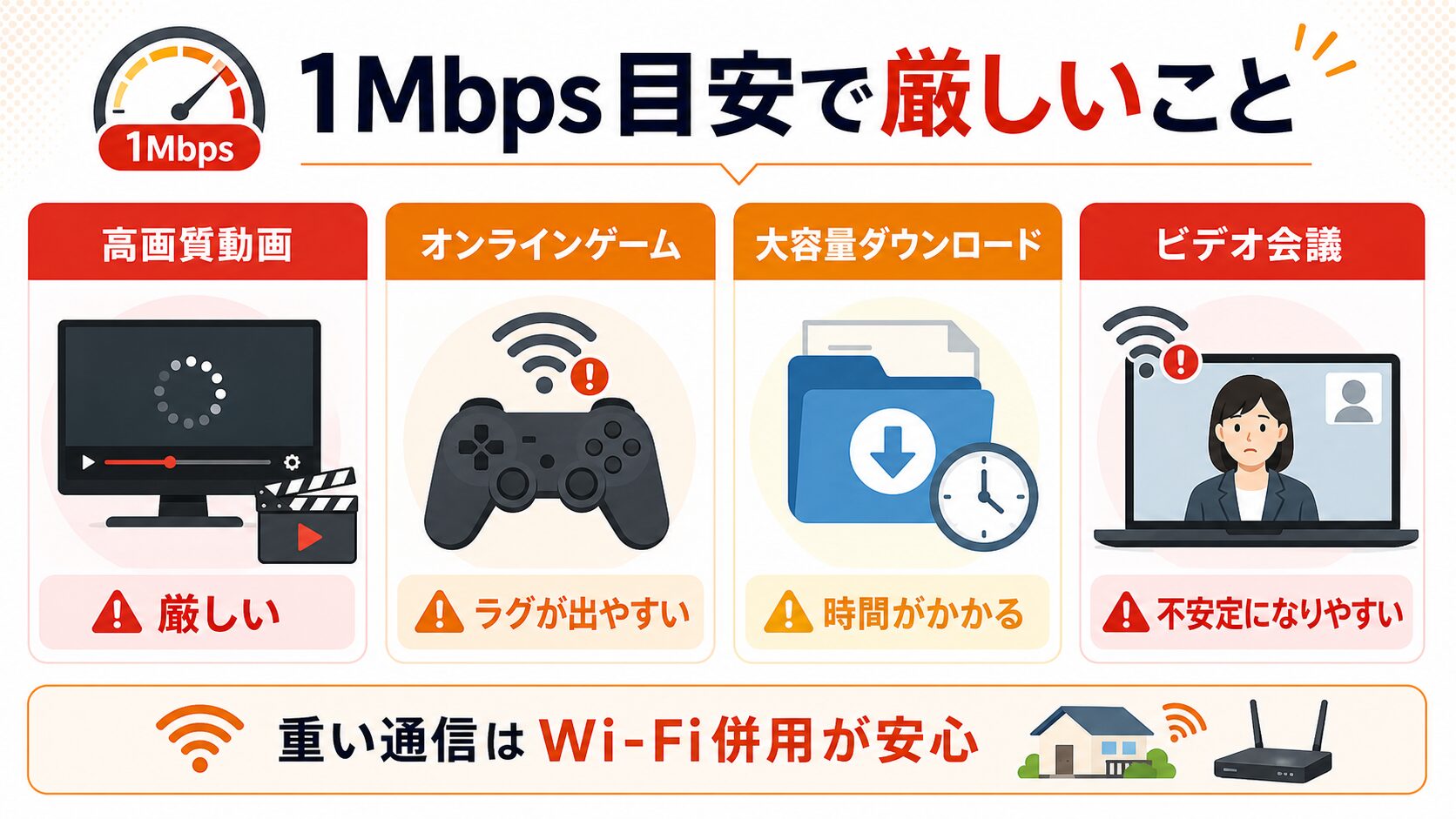 速度制限1Mbpsでできないことは？